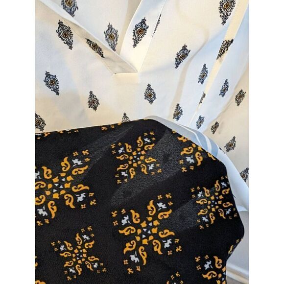 Ann Taylor Sleeveless Keyhole Tie Front V-Neck Tie Tunic Top Colorblock Women's - Picture 4 of 6